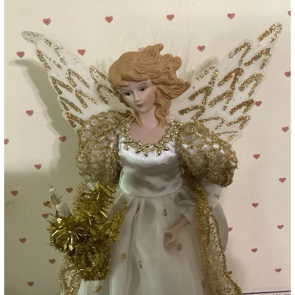 VTG Angel Christmas Tree Topper- Ceramic‎ Head & Hands- Lights Up-15